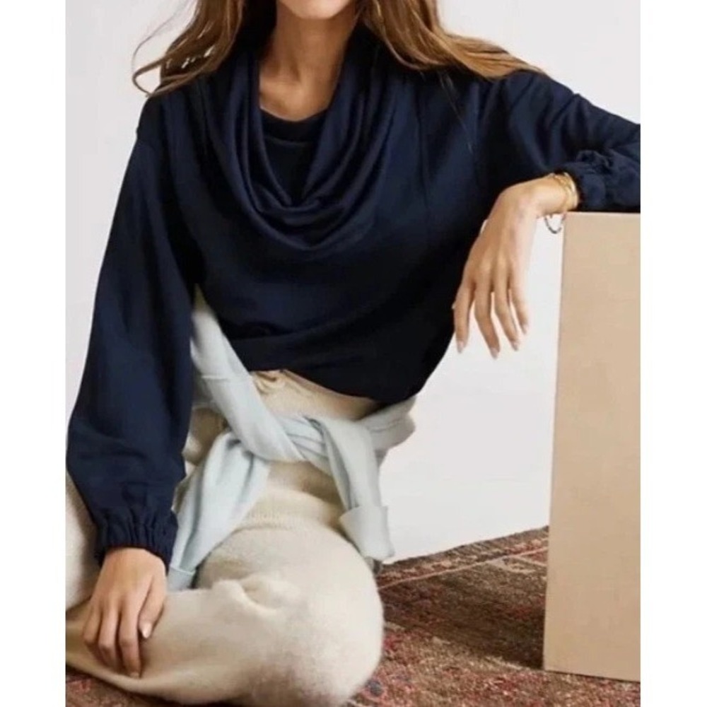 Anthropologie Women's Daily Practice Slouchy Cowl Neck Pullover Sweater Blue XS